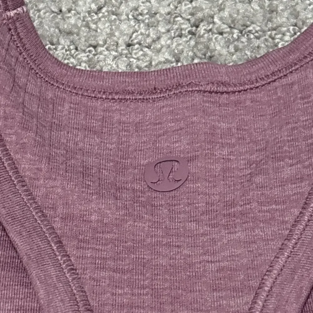 Lululemon Women’s Ebb to Street Cropped Mauve Ribbed Racerback Tank Top Size 8